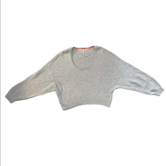 Free People | Grey 100% Cotton Cropped Oversized Drop Shoulder Sweater S - Picture 2 of 12